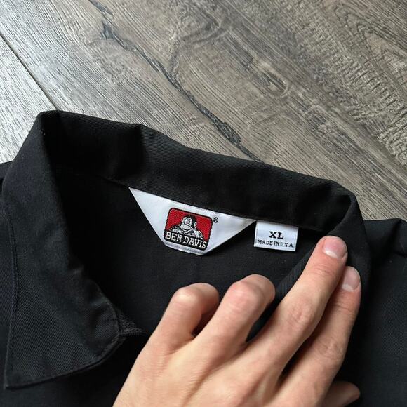 Black Basic Zip Polo Ben Davis Cotton USA Skate Work Shirt - Picture 4 of 6